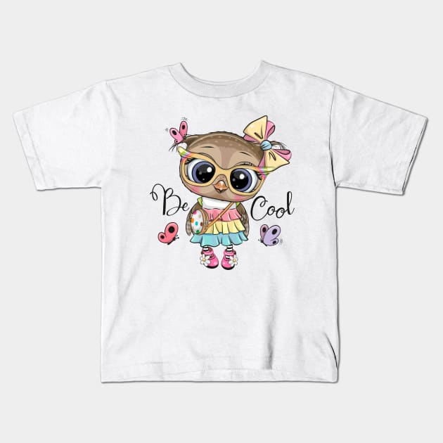 Cute fashion owl in a dress Kids T-Shirt by Reginast777